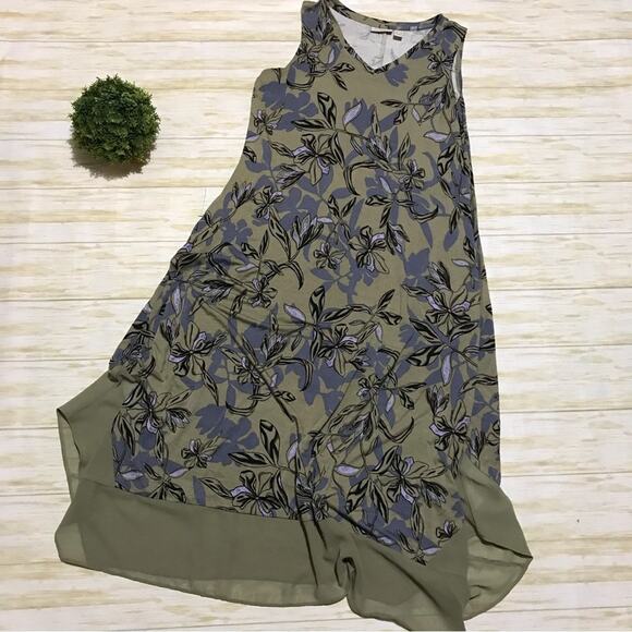 LOGO Green Blue Floral Botanical Garden Print Sleeveless Jersey Knot Dress XS‎ - Picture 1 of 3